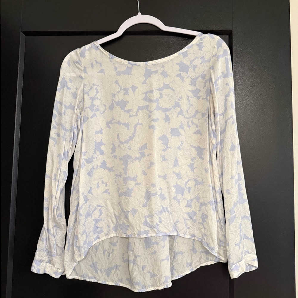 Club Monaco Floral Long Sleeve Top - Cream and Blue